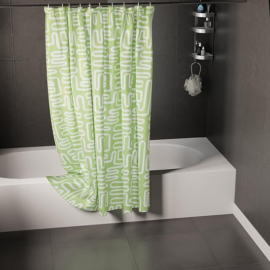 Encasa XO Shower Curtains for Bathroom 72x72 in with 10 Hooks | Waterproof Shower Liner Curtain | Premium Polyester Machine Washable Curtain for Bathroom - Boho Maze Sage