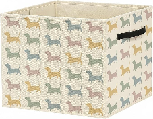 Colorful Dachshund Dog Storage Bin Box with Handles, Weiner Dog Dachshund Gifts Foldable Baskets Organizer for Bedroom Bathroom Kids Room Clothes Toys Books, Toybox for Boys Girls