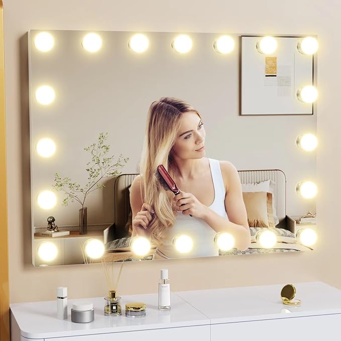Gvnkvn Vanity Mirror with Lights, 32WX24LTabletop Hollyhood Makeup Mirror, Hollywood Lighted Mirror with 24 Dimmable LED Bulbs,USB & Type-C Charging,Touch Control,Metal Frame,Black