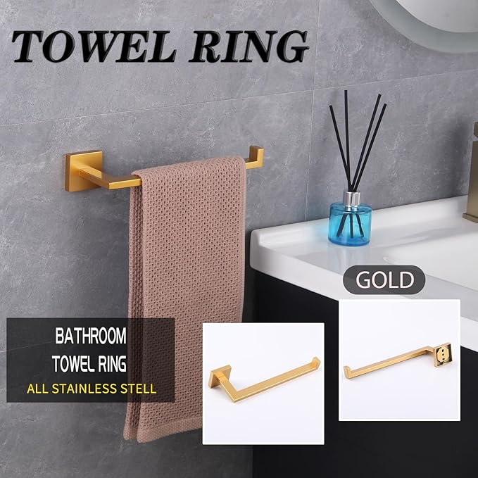 GERZWY Gold Stainless Steel Hand Towel Holder Modern Bathroom Towel Ring Wall Mounted IG1806-BE