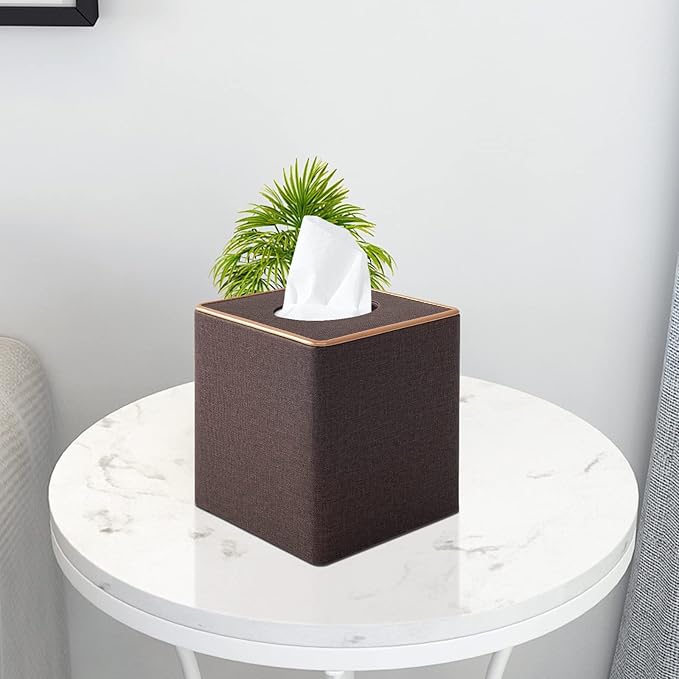 Tissue Box Cover Square Tissue Box Holder PU Leather Facial Organizer with Magnetic Bottom,Decorative Napkin Caddy for Vanity Dresser Night Stand Table Countertop Home Office Car,Coffee