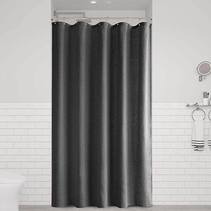 Naturoom Dark Grey 54 Inch Shower Curtain - Stall Narrow Half Linen Ultra Thick Fabric Shower Curtain Set with Hooks, Boho Farmhouse Rustic RV Camper Bath Curtains for Bathroom, 54x78