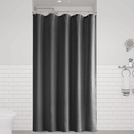 Naturoom Dark Grey 54 Inch Shower Curtain - Stall Narrow Half Linen Ultra Thick Fabric Shower Curtain Set with Hooks, Boho Farmhouse Rustic RV Camper Bath Curtains for Bathroom, 54x78