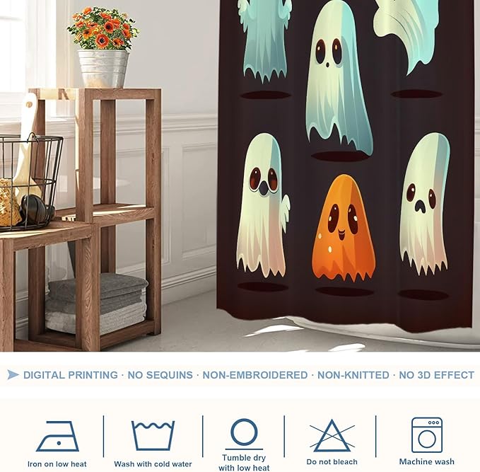 Shrahala Halloween Ghosts Decorative Shower Curtain, Vintage Spooky Creatures Bathroom Décor Polyester Fiber Waterproof with Plastic Rings for Shower Stall Bathtubs 72 x 36 in