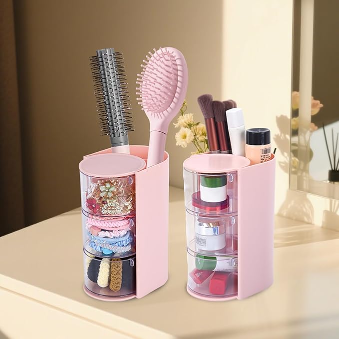 Hair Accessory Organizer, Hair Brush Organizer, 3-Tier Clear Hair Accessories Organizer Rotatable, Perfect for Hair Ties Clips and Small Bows Clip Earring Necklaces, A Girl The Latest Gift white
