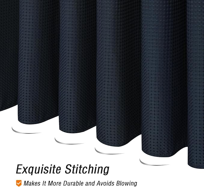 Gibelle Small Stall Shower Curtain 36 x 72, 230GSM Narrow Half Waffle Weave Textured Fabric Shower Curtain for Bathroom, Water Repellent, Machine Washable, Navy Blue