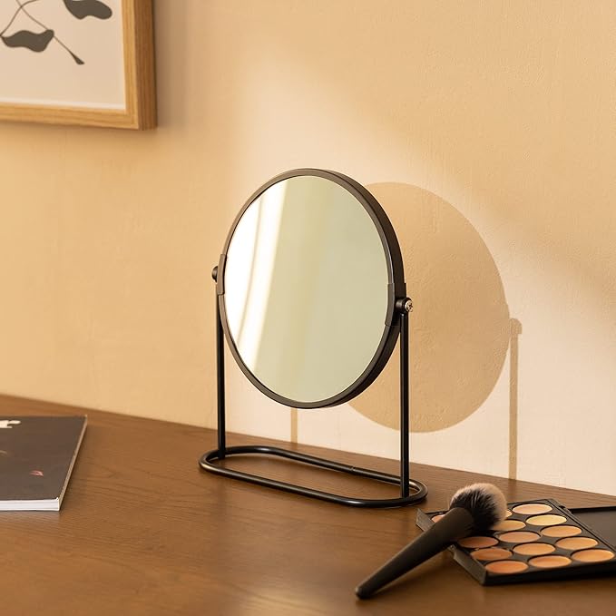 Navaris Cosmetic Mirror For Table Top - Desktop Mirror For Makeup And Grooming - Double Sided With 2x Magnification Mirror, 7.6" x 7.1" x 2.4"
