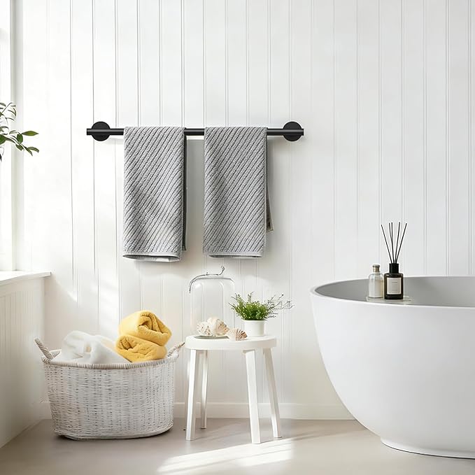 Matte Black Towel Bar, 26 Inch Towel Racks for Bathroom Useable Length 24 Inch Wall-Mounted, Bathroom Towel Rod Holder SUS304 Stainless Steel