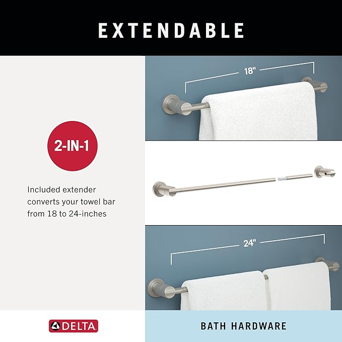 DELTA FAUCET NIC64-PC Nicoli 4-Piece Bath Hardware Set 18 to 24 in. Towel Bar, Toilet Paper Holder, Towel Ring, Towel Hook in Polished Chrome