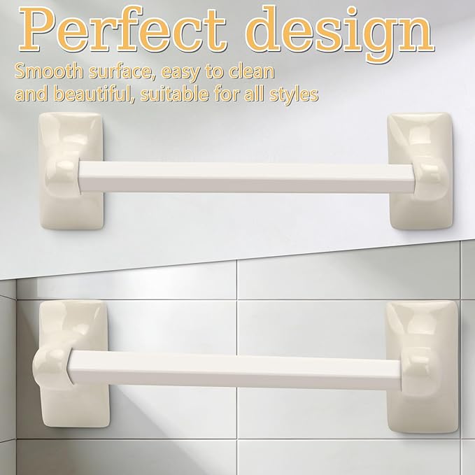 2 Pcs Ceramic Almond Bone Towel Bar Rod Rack Post, Mid Century Modern Vintage Set Wall/Tile Mount for Bathroom & Kitchen, Replacement for Broken Towel Rack Posts (Rod Not Included)