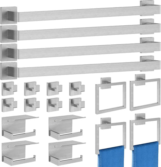 STWWO 20-Pieces Brushed Nickel Bathroom Hardware Set, 24 Inch Bath Towel Bar Set, Stainless Steel Towel Racks for Bathroom Wall Mounted