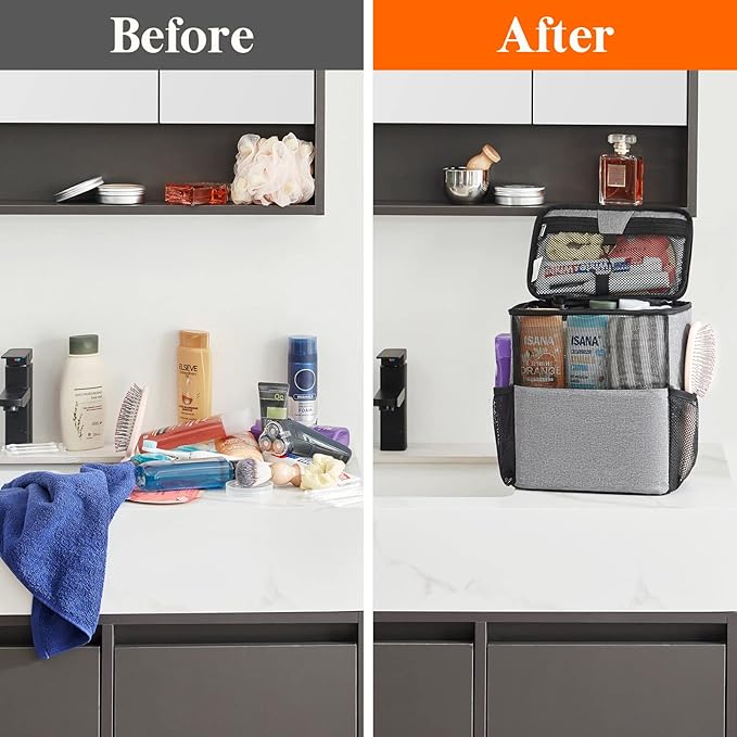 Lifewit Shower Bag Mesh Shower Caddy Portable College Dorm Room Essentials Tote Bag for Bathroom, Gym, Travel, Camping Quick Dry Hanging Shower Organizer Basket Toiletry Bag, Large, Grey