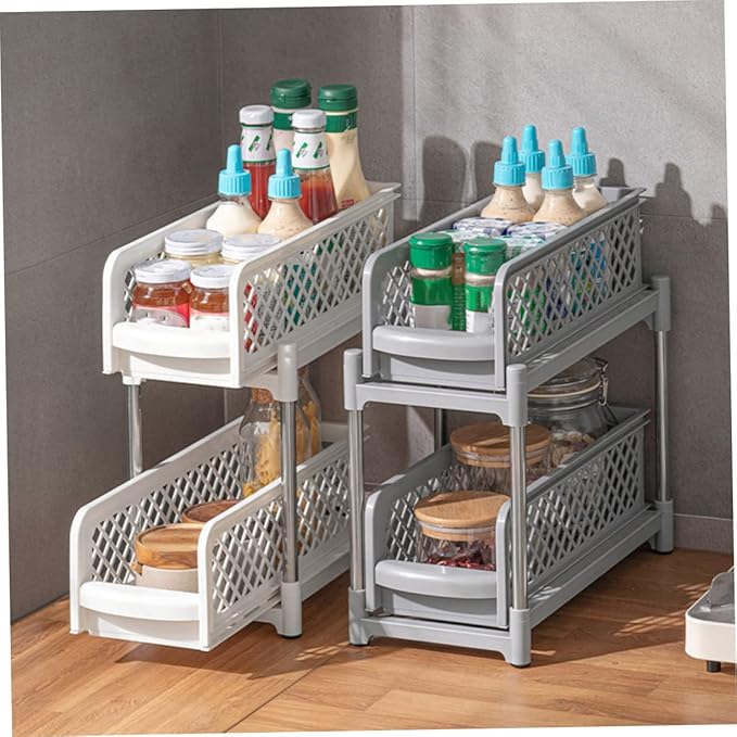Bathroom Shelf Double Organizer Kitchen Storage Rack Countertop Organizer White Easy Clean