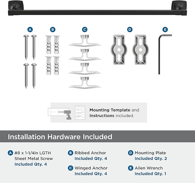 Amerock BH36094MB | Matte Black Towel Bar | 24 in (610 mm) Towel Rack | Stature | Bathroom Towel Holder | Bathroom Hardware | Bath Accessories