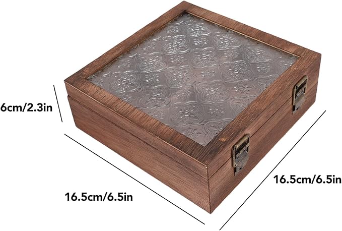 TOPINCN Floral Wooden Jewelry Box, Vintage Makeup Organizer, Trinket Holder Container, Quadrate Small Storage Case with Glass Lid for Cosmetics, Vanity Table, Desk Decorative