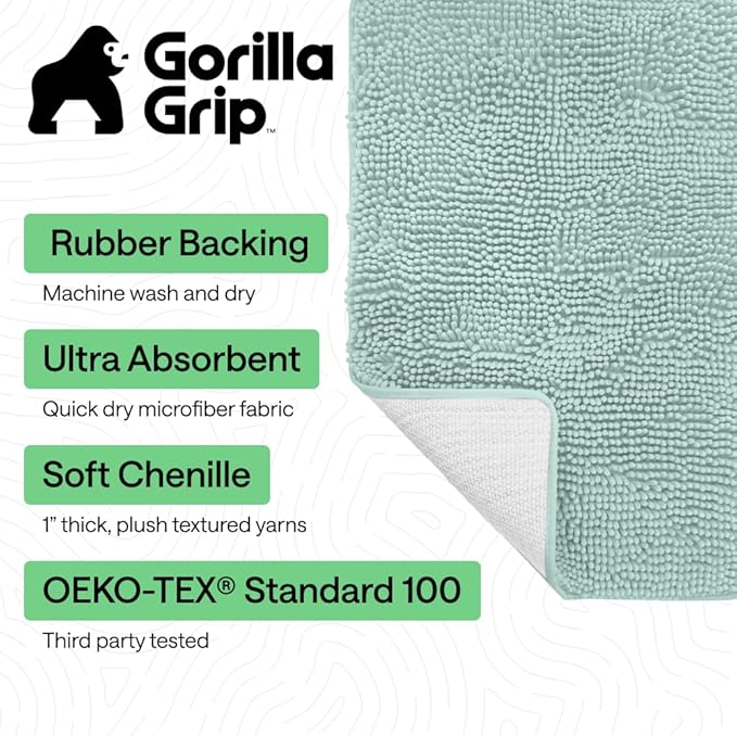 GORILLA GRIP Bath Rug Mat, Thick Soft Absorbent Chenille, Quick Dry Microfiber Mats, Rubber Backing Washable Shower Floor Rugs, US Designed Bathroom Bathmat Home Decor Accessories, 24x17, Seablue