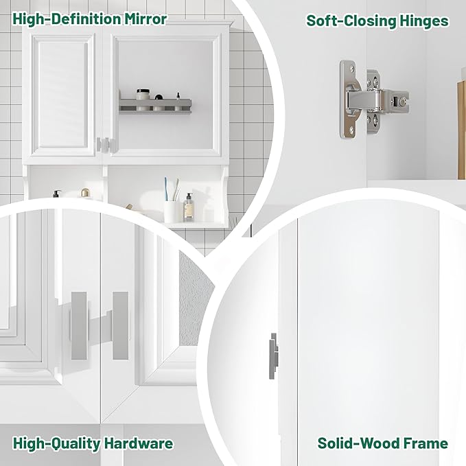 Merax Bathroom Wall Cabinet with Mirror, Wall Mounted Medicine Cabinet with Adjustable Shelves and Open Spaces, 30" x 28" Mirrored Door Over The Toilet Bathroom Storage Cabinet