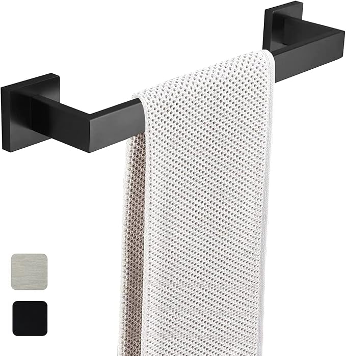 16 Inch Towel Bar for Bathrooms 12/16/20/24/28/32/36 Inch Stainless Steel 304 Matte Black Towel Holder Modern Square Towel Rod Rustproof Wall Mount (1, Matte Black, 16 Inch)