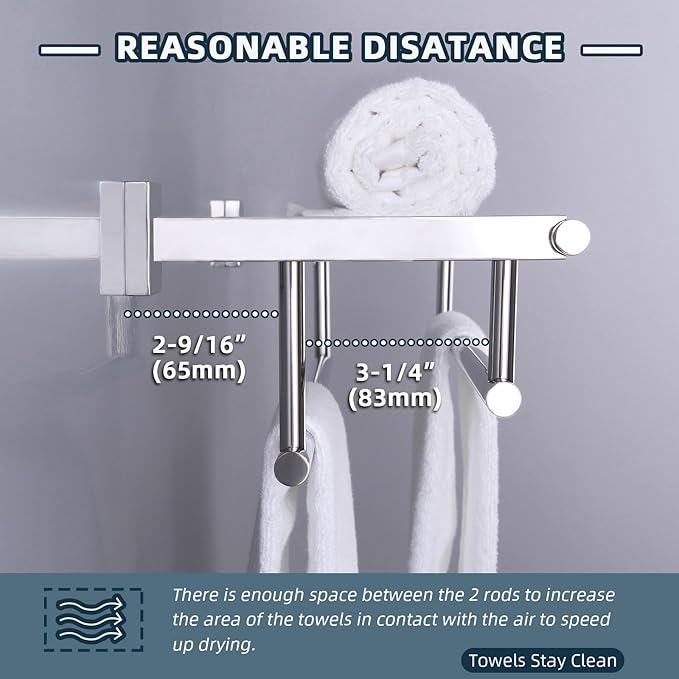 Bathroom Towel Rack Polished Chrome, Angle Simple SUS304 Stainless Steel Bath Towel Bar with Shelf for Wall 23.62 Inches