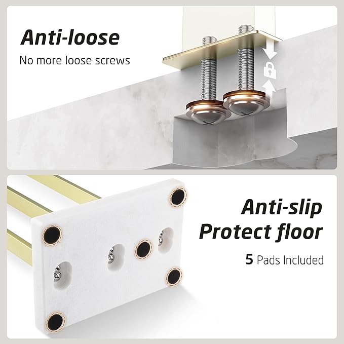 KES Standing Towel Rack 3-Tier with Marble Base, Brushed Gold Towel Rack Stand for Bathroom Floor, Fits Large Bath Towel & Hand Towel, 18/8 Stainless Steel, BTH217S3-BZ