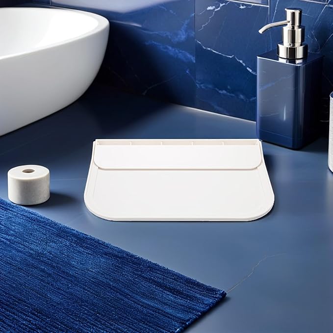 2pcs Small White Foldable No Drill Floating Bathroom Shelves Plastic Wall Mounted Storage Rack for Towels Soap and Phone Organization