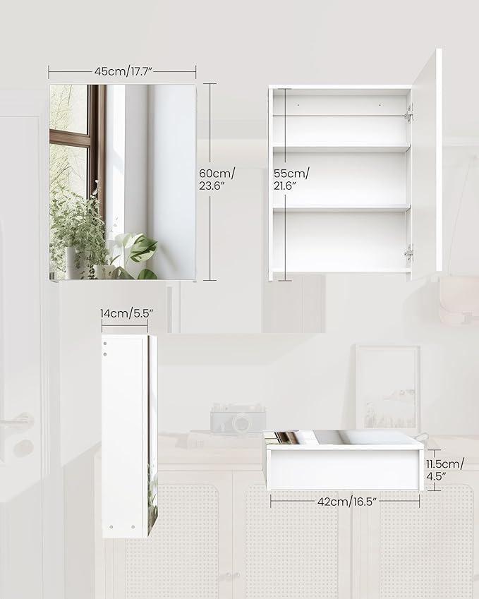 CHOEZON Wall-Mounted Bathroom Vanity with Mirror, Medicine Cabinet with Storage Function, Hanging Storage Cabinet, Adjustable Shelves, White