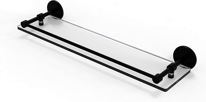 Allied Brass P1000-1/22-GAL-BKM 22 Inch Tempered Gallery Rail Glass Shelf, Matte Black
