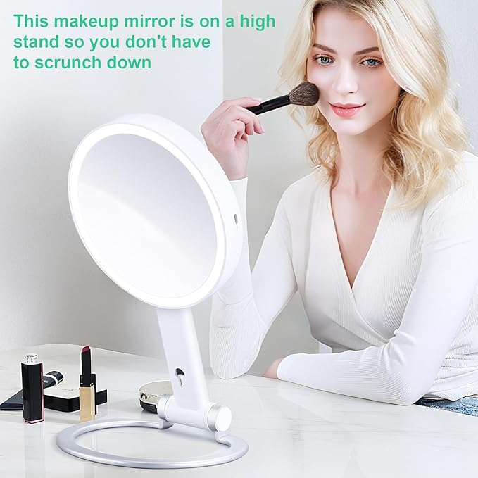 20X/1X Magnifying Mirror with Light, Lighted Makeup Mirror with Magnification, Make Up Mirrors Stand Up Double Sided, Magnified Travel Mirror with Lights, Rechargeable 3 Color Dimmable