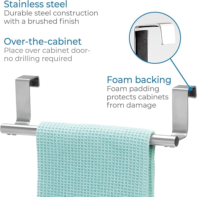 iDesign Stainless Steel 9-inch Over-the-Cabinet Towel Bar - Set of 2 - Brushed