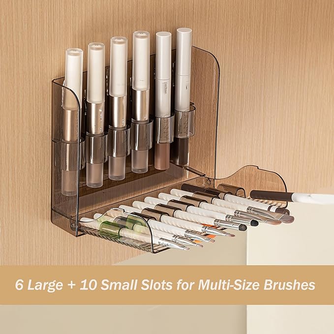 MORNITE 3 Pcs Wall-Mounted Makeup Organizer Set, Makeup Holder for Lipstick, Pencils, Brush, Lip Liner, Cabinet Storage for Mirror, Door, Bathroom, Vanity