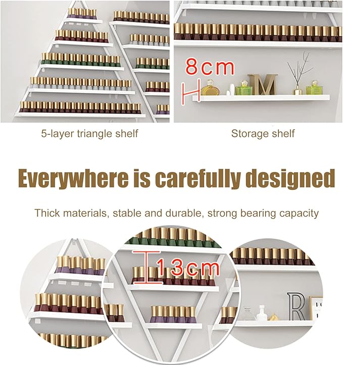 Nail Polish Rack Wall Mounted Perfume Organizer Shelves ,Triangle Nail Polish Metal Holder Essential Oil Display Case Shelf for Home Salon Business Spa, Cosmetics Bottles Storage Cabinet Spice Rack