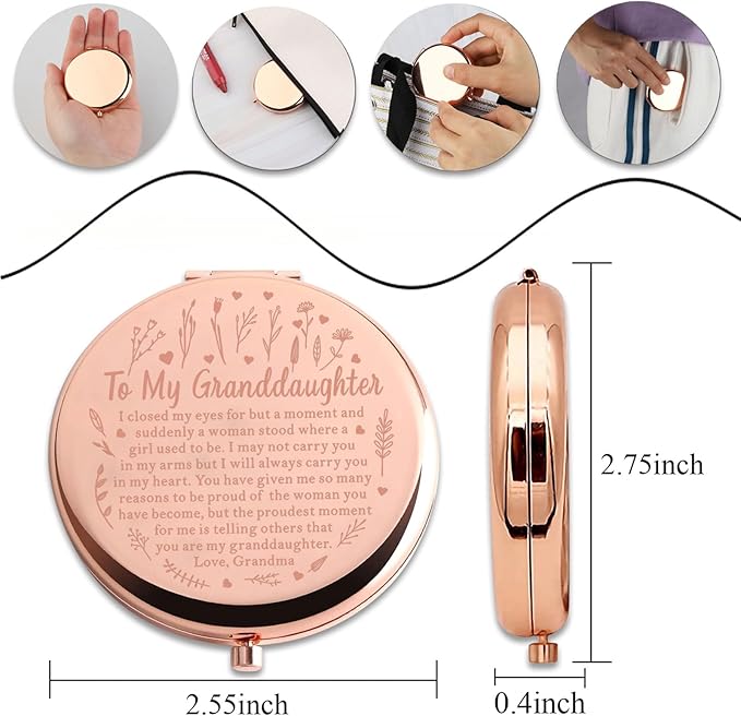 PLITI Granddaughter Gift Granddaughter Graduation Gift to My Granddaughter Compact Mirror Grandpa Grandma (Granddaughter Closed CMrg)