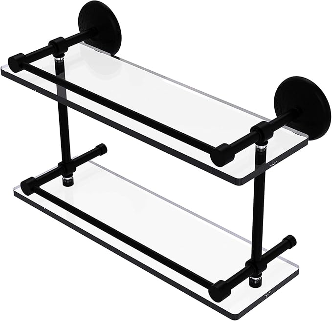Allied Brass MC-2/16-GAL-BKM Mc 2 Gal Monte Carlo Inch Double Gallery Rail Glass Shelf, 16 Inch, Matte Black