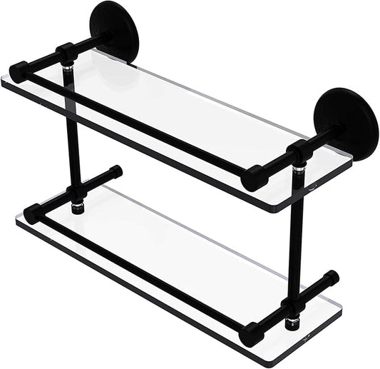 Allied Brass MC-2/16-GAL-BKM Mc 2 Gal Monte Carlo Inch Double Gallery Rail Glass Shelf, 16 Inch, Matte Black
