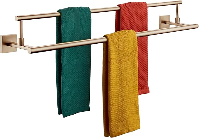 KOKOSIRI Towel Bars 32-Inch Bathroom Towel Holder Champagne Bronze Double Bath Towel Racks Wall Mounted Stainless Steel B5009CPG-L32