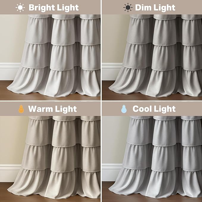Seasonwood Ruffle Shower Curtain Gray Farmhouse Vintage Handcrafted Rustic Decorative Fabric Shower Curtains for Bathroom, 72" x 72"