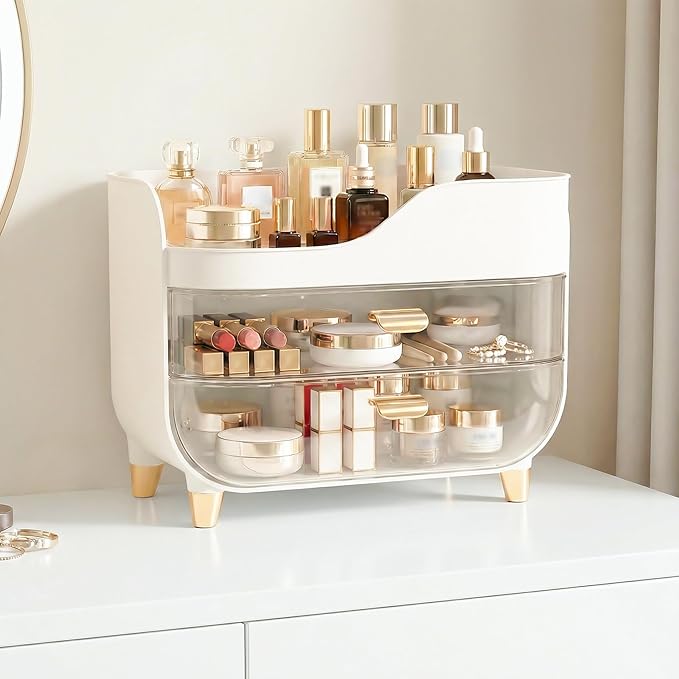 Makeup Organizer for Vanity with Large Smooth Drawers Extra Large Skincare Organizer for Bathroom Countertop and Dresser, Crystal Clear Cosmetic Storage Display Case for Beauty Products