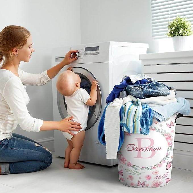 Custom Name Laundry Baskets,Personalized Butterfly Laundry Hamper for Kids Baby Adults,Collapsible Clothes Storage Organizer,One Size