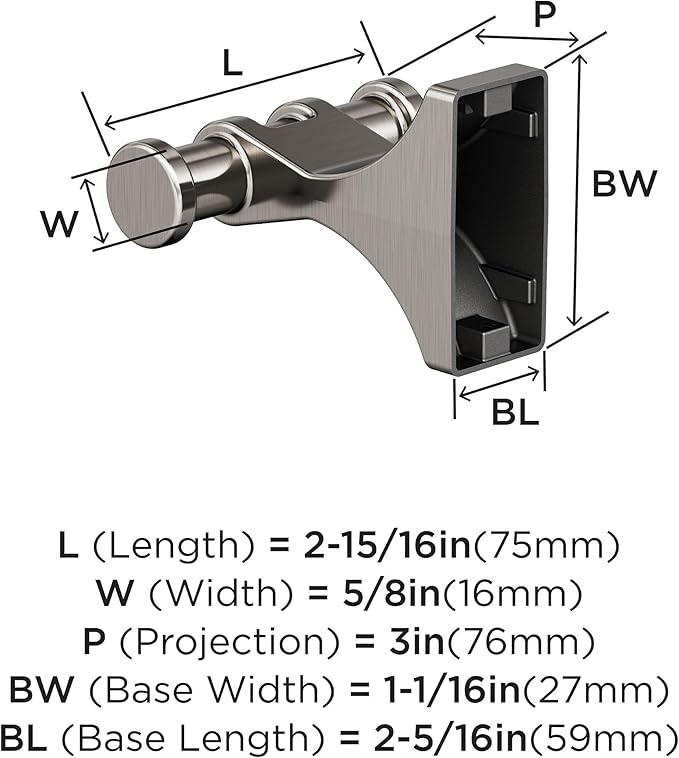 Amerock BH36050G10 | Brushed Nickel Double Robe Hook | 2-15/16 in. (75 mm) Length Towel Holder | Davenport | Towel Hook for Bathroom | Bathroom Hardware | Bath Accessories