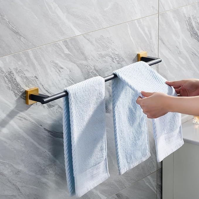 Miyili 24" Towel Bar SUS 304 Stainless Steel Towel Holder for Bathroom or Kitchen Wall Mount Black & Gold, A02BG60A