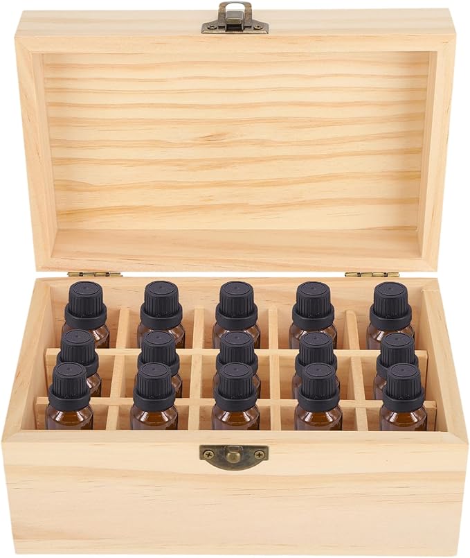 Agatige Essential Oil Storage Box Case, 15 Slot Essential Oil Box Aromatherapy Bottle Case Pine Display Fragrance Container Essential Oil Holder Organizer for Beauty Center Home Use