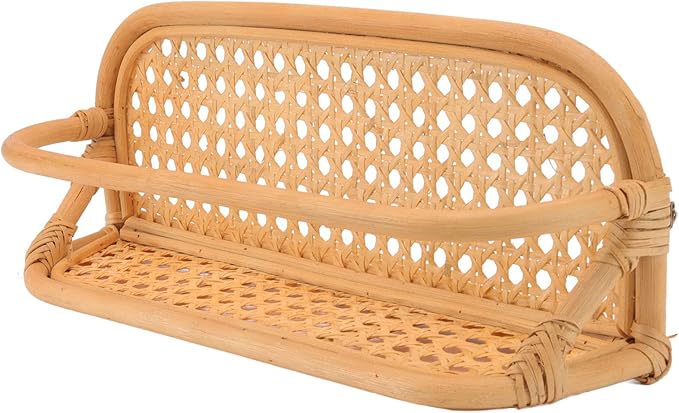 Keenso Rattan Wall Shelf Durable Handmade Hanging Shelf for Bathroom Kitchen Living Room Storage