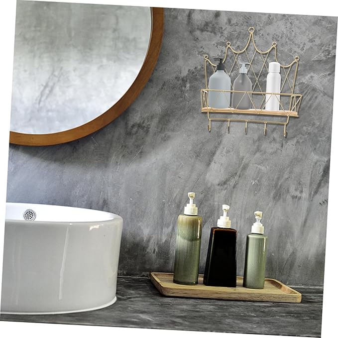 VALICLUD Crown Shaped Wall Storage Rack with Hook Decorative Floating Shelf Golden Color Easy to Install Suitable for Bedroom Bathroom Living Room Home Decor