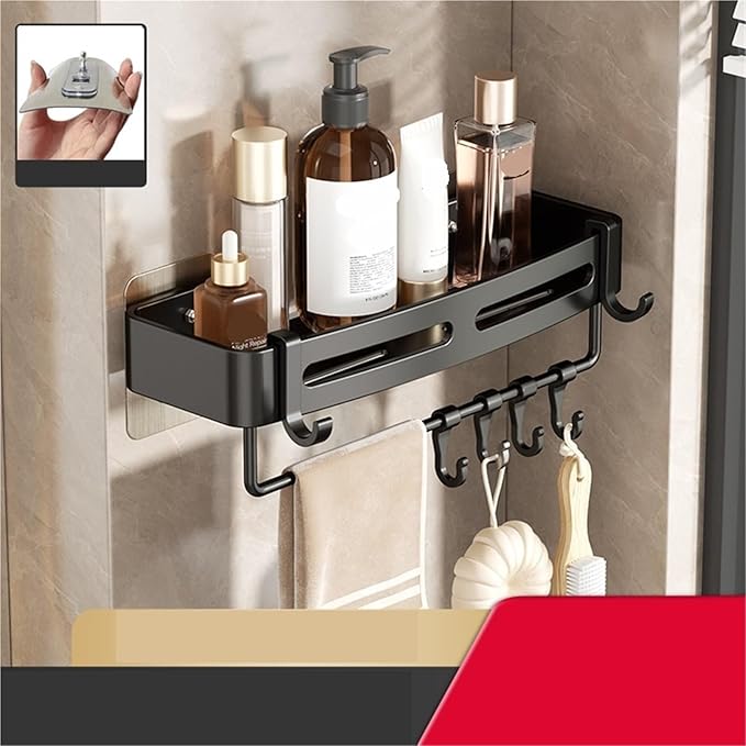 Triangular Wall-Mounted Shelf for Bathroom Or Toilet Area Rectangle Additional Balcony Storage Space for Small Bathrooms(Black,Rectangle_1PCS with Bars)