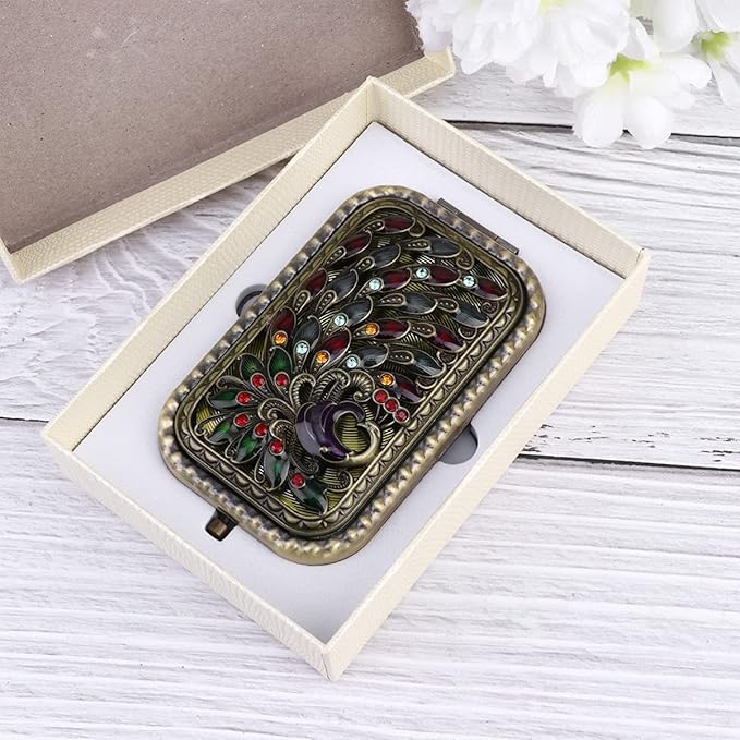 Beaupretty Vintage Foldable Makeup Mirror Pocket Size Antique Metal Double- Sided Compact Mirror Vanity MirrorTravel Mirror for Women