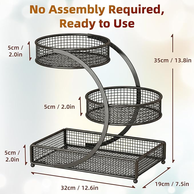 3 Tier Spiral Bathroom Countertop Organizer Shelf, Multi-Purpose Metal Makeup Storage Rack for Cosmetics, Toiletries, Spices, Ideal for Bathroom, Kitchen, Bedroom, Office, No Assembly Required- Black