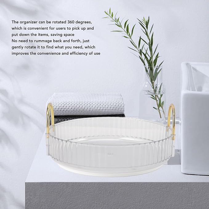 Makeup Perfume Organizer Tray,Turntable Organizer,360 Rotating Makeup Organizer with Dual Handles Makeup Brush Lip Gloss Organizer Case for Bedroom Bathroom (White)