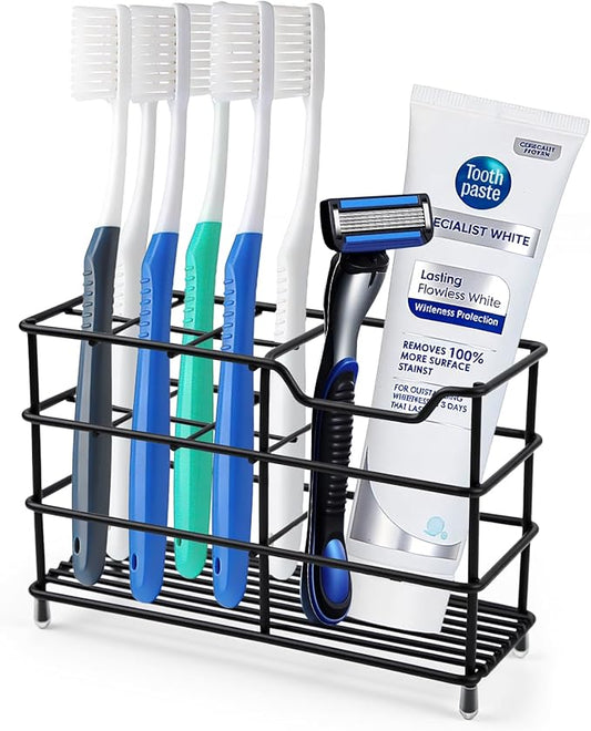 Toothbrush Holders for Bathrooms, Stainless Steel Toothbrush Holder for Kids and Adults, Electric Toothbrush and Toothpaste Holder, Rustproof Bathroom Accessories Organizer, Black Large