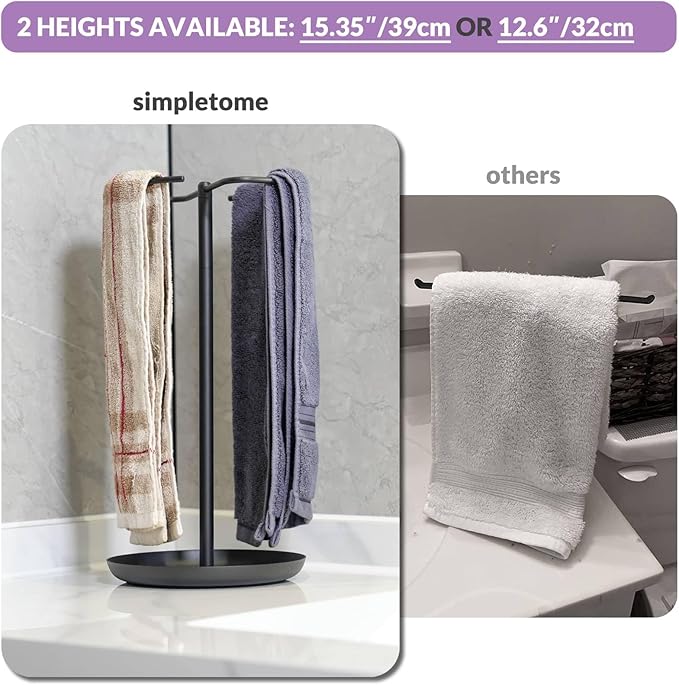simpletome Towel Holder Stand Countertop with Storage Tray Non-Slip Weighted Base for Bathroom (Matte Black)