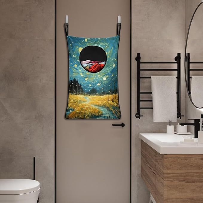 ZFRXIGN Oil Painting Over The Door Laundry Hamper Trendy Hanging Laundry Bag for Bathroom, Bedroom Dirty Clothes Laundry Baskets Toys Storage Space Saving Organizer Colorful Design